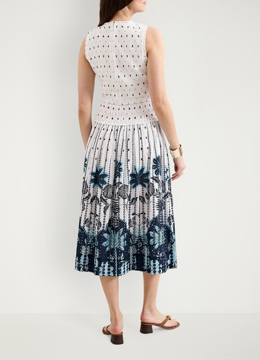 Phase Eight Midi jurk met stippenprint en smockwerk - achterkant 6 wit