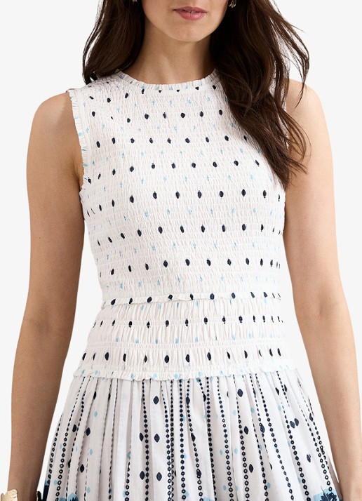 Phase Eight Midi jurk met stippenprint en smockwerk - detail 2 wit