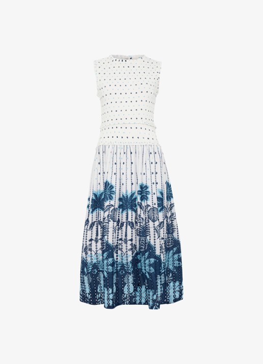 Phase Eight Midi jurk met stippenprint en smockwerk - voorkant 7 wit