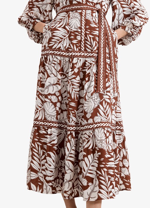 Phase Eight Midi jurk met strikceintuur en print - detail 5 donkerrood