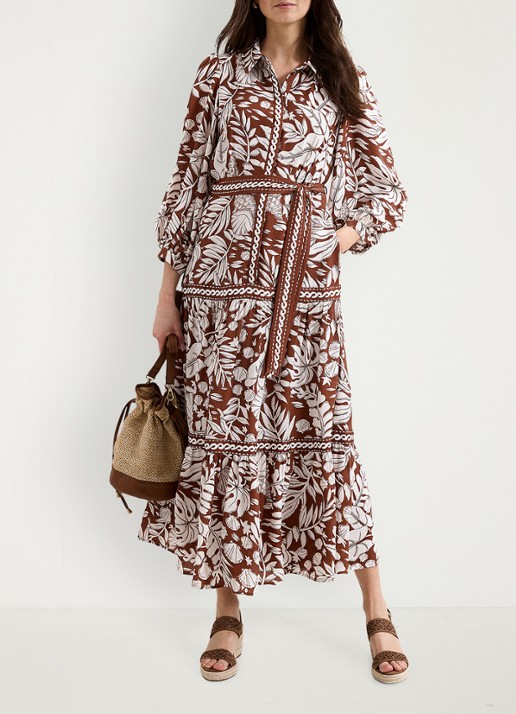 Phase Eight Midi jurk met strikceintuur en print - voorkant 2 donkerrood