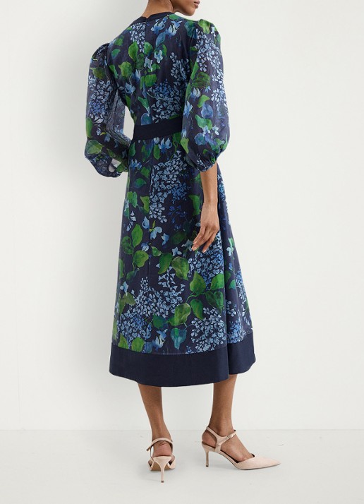 Phase Eight Midi jurk met strikceintuur - achterkant 6 donkerblauw