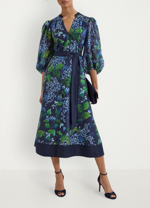 Phase Eight Midi jurk met strikceintuur - voorkant 8 donkerblauw