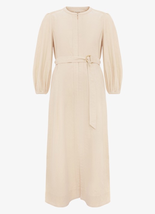 Phase Eight Midi tuniek jurk met strikceintuur - voorkant beige
