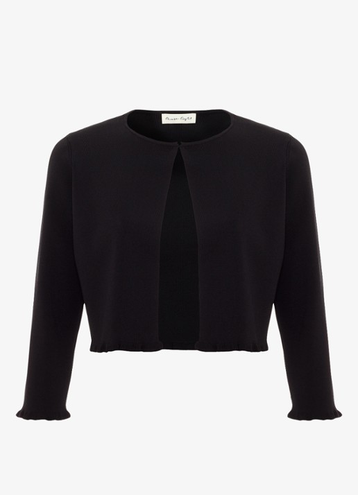 Phase Eight Mimi fijngebreid cropped vest met ruches - voorkant 5 zwart