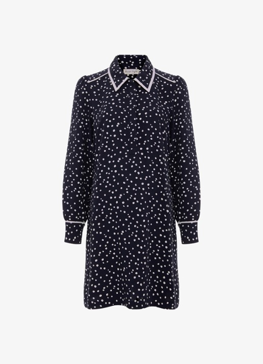 Phase Eight Mini tuniekjurk met stippenprint - voorkant 2 donkerblauw