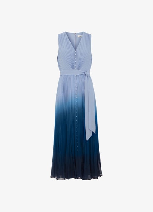 Phase Eight Mira Ombre midi jurk met plooien - voorkant blauw