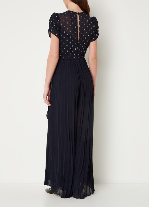 Phase Eight Molli wide fit jumpsuit met stippenprint en strikceintuur - achterkant donkerblauw