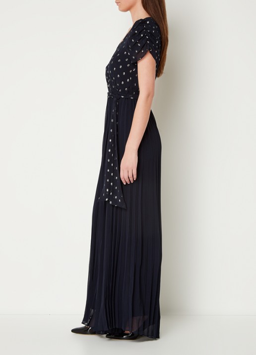 Phase Eight Molli wide fit jumpsuit met stippenprint en strikceintuur - voorkant 4 donkerblauw