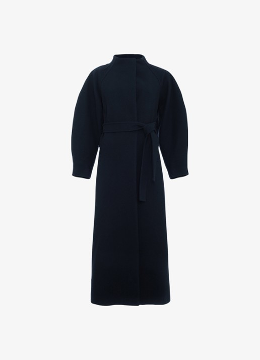 Phase Eight Mollie mantel in wolblend met opstaande kraag  - voorkant 6 blauw