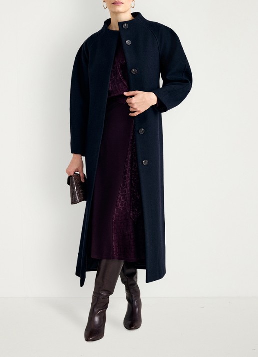 Phase Eight Mollie mantel in wolblend met opstaande kraag  - voorkant 7 blauw