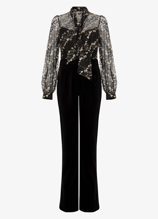 Phase Eight Morilla semi-transparante flared fit jumpsuit met kant - voorkant 6 zwart