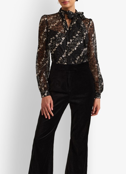 Phase Eight Morilla semi-transparante flared fit jumpsuit met kant - voorkant 7 zwart