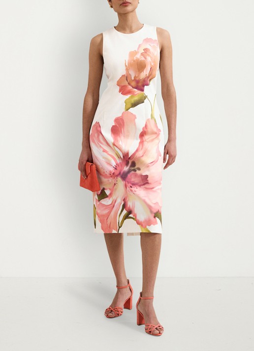 Phase Eight Nadina midi jurk met bloemenprint - voorkant 2 gebroken wit