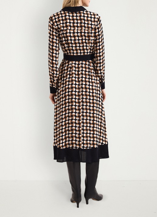 Phase Eight Naomi midi blousejurk met strikceintuur en grafische print - achterkant 3 bruin