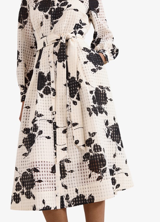 Phase Eight Natalie midi blousejurk met bloemenprint en strikceintuur - detail 5 ivoor