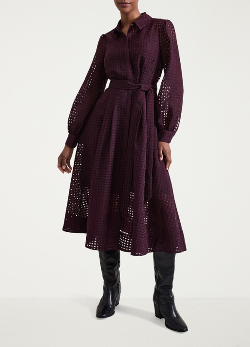 Phase Eight Natalie midi blousejurk met strikceintuur - detail 2 donkerpaars
