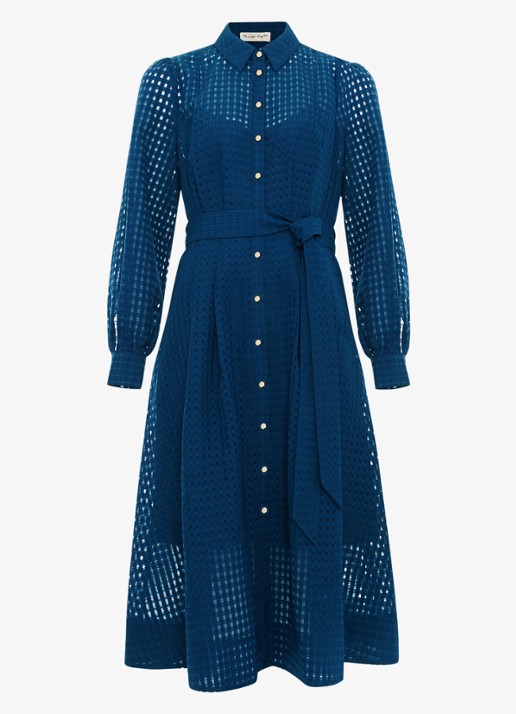Phase Eight Natalie midi jurk met ruitdessin - voorkant 7 blauw