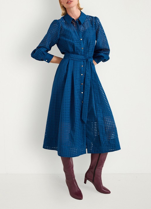 Phase Eight Natalie midi jurk met ruitdessin - voorkant 8 blauw