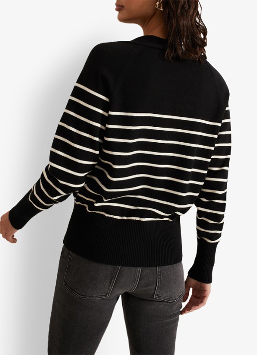 Phase Eight Nina fijngebreid vest met streepprint - achterkant 3 zwart