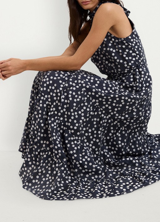 Phase Eight Nita maxi jurk met stippenprint - detail 6 donkerblauw