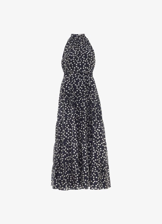 Phase Eight Nita maxi jurk met stippenprint - voorkant 7 donkerblauw
