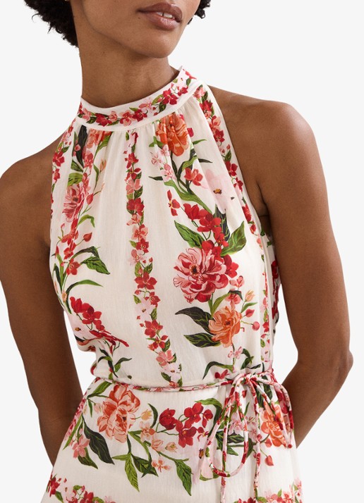 Phase Eight Nita midi jurk met bloemenprint in linnenblend - detail 6 cream