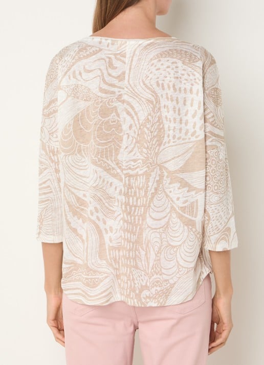 Phase Eight Nori top van linnen met print - achterkant 4 beige