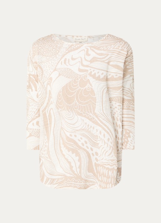 Phase Eight Nori top van linnen met print - voorkant 2 beige