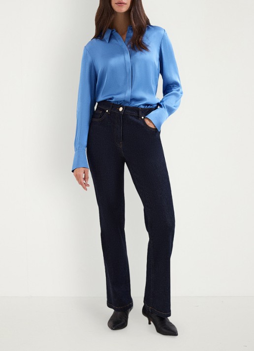 Phase Eight Novie blouse van satijn - voorkant 3 blauw