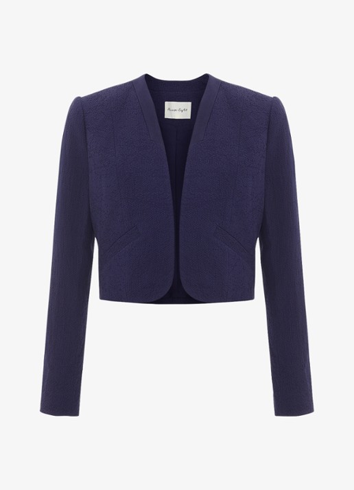 Phase Eight Olivia cropped blazer met structuur - voorkant 6 donkerblauw