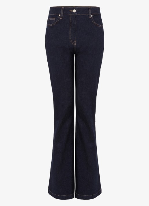 Phase Eight Olivia high waist flared jeans met donkere wassing - voorkant donkerblauw