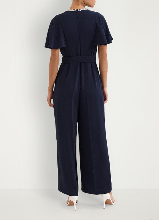 Phase Eight Orwen jumpsuit met strikceintuur - achterkant 7 blauw