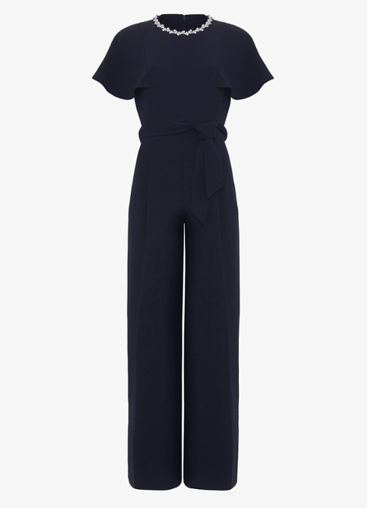 Phase Eight Orwen jumpsuit met strikceintuur - voorkant blauw
