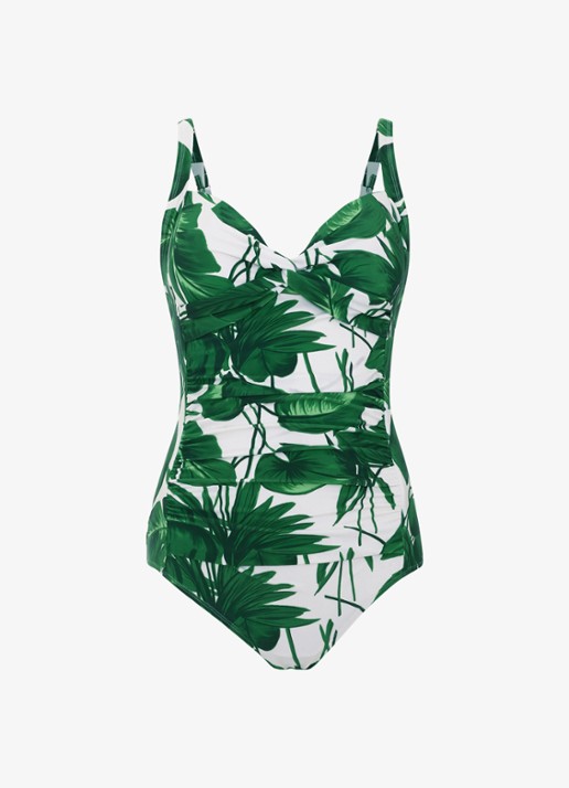 Phase Eight Palm Print badpak met ruches en print - voorkant 4 groen