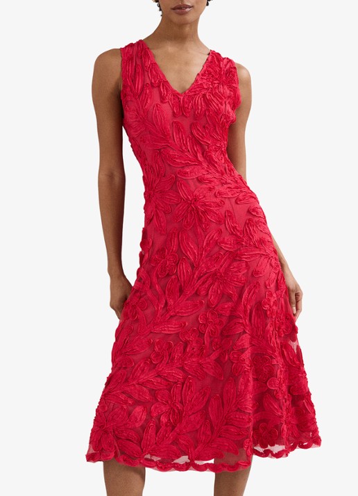Phase Eight Paloma midi jurk met bloemborduring - detail 2 rood