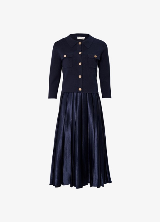 Phase Eight Penny midi jurk met plooien - voorkant 5 blauw