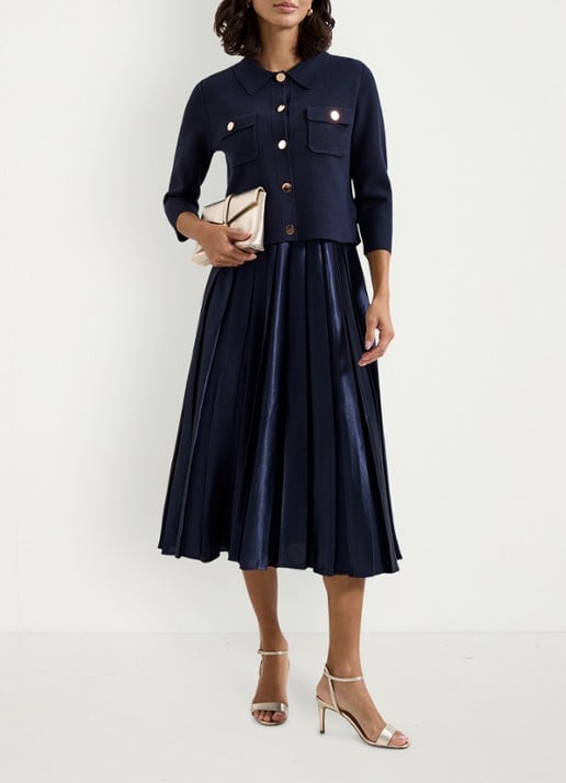 Phase Eight Penny midi jurk met plooien - voorkant 6 blauw