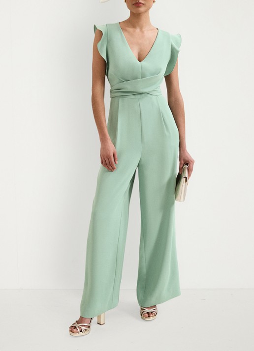 Phase Eight Petite Ayla wide fit jumpsuit met strikceintuur - voorkant 7 mint