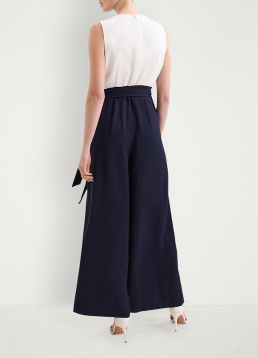 Phase Eight Petite Brylee wide fit jumpsuit met strikceintuur - achterkant donkerblauw