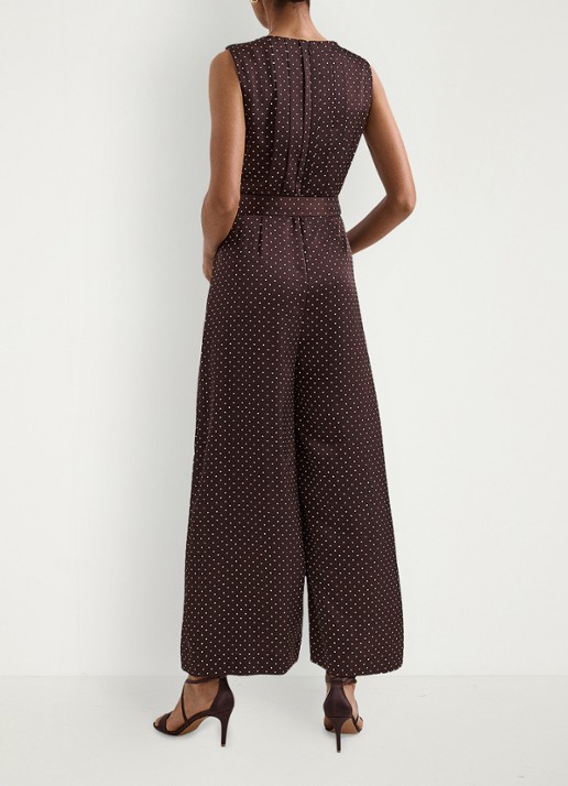 Phase Eight Petite Janine wide fit jumpsuit met stippenprint - achterkant donkerbruin