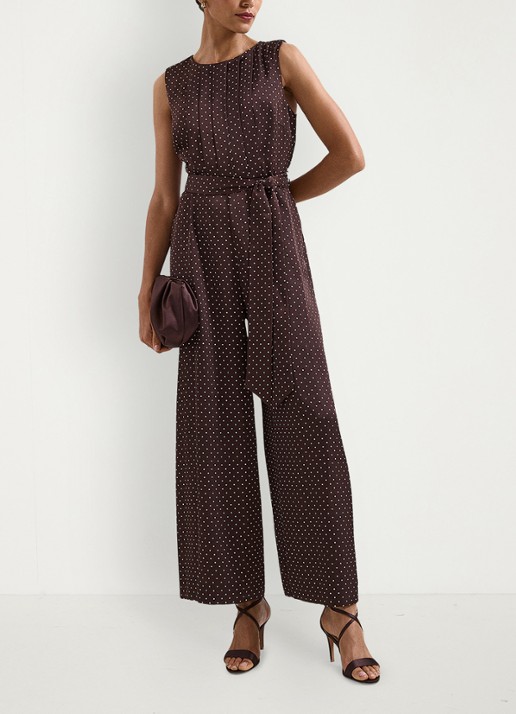 Phase Eight Petite Janine wide fit jumpsuit met stippenprint - detail 6 donkerbruin