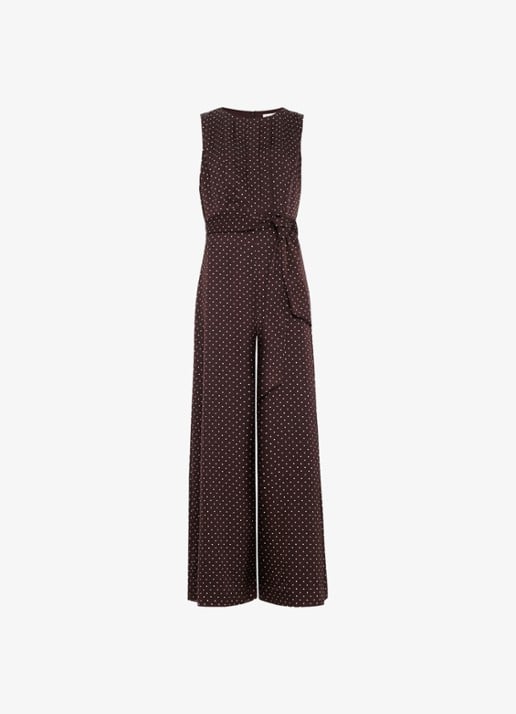 Phase Eight Petite Janine wide fit jumpsuit met stippenprint - voorkant 2 donkerbruin