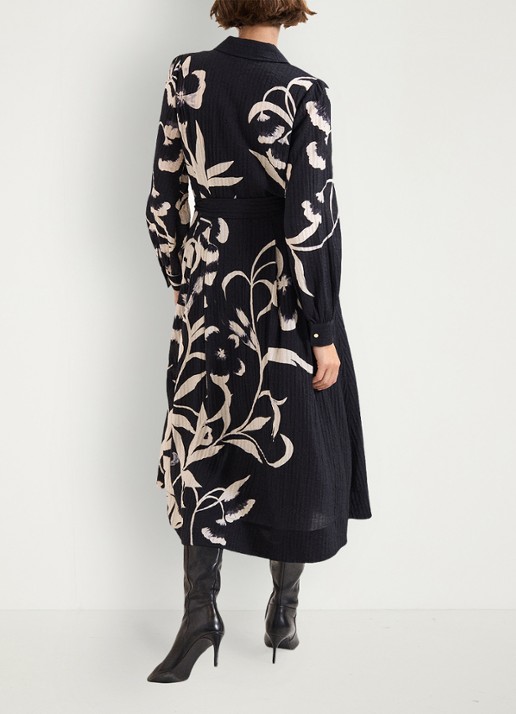 Phase Eight Petite Natalie midi tuniekjurk met print en strikceintuur - achterkant zwart