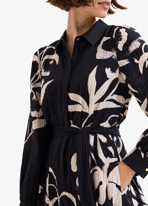 Phase Eight Petite Natalie midi tuniekjurk met print en strikceintuur - detail 6 zwart