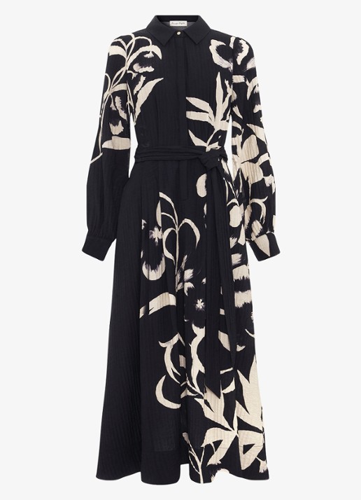 Phase Eight Petite Natalie midi tuniekjurk met print en strikceintuur - voorkant 2 zwart