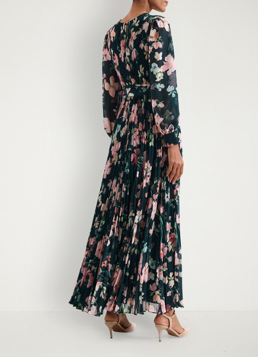 Phase Eight Petite Rosa maxi jurk met plooien en print - achterkant donkergroen