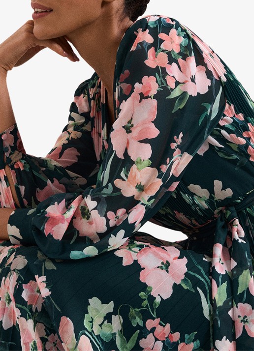 Phase Eight Petite Rosa maxi jurk met plooien en print - detail 6 donkergroen