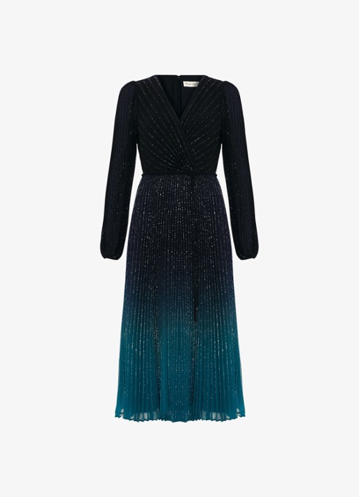 Phase Eight Petite Simara maxi jurk met strass en plooien - voorkant 2 donkerblauw