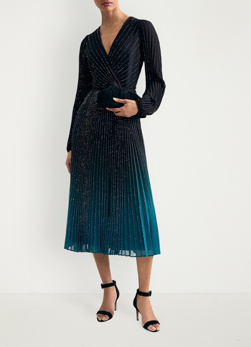 Phase Eight Petite Simara maxi jurk met strass en plooien - voorkant 3 donkerblauw